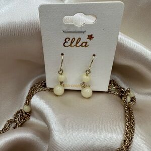 Earring and necklace set gold white beads dangling earrings